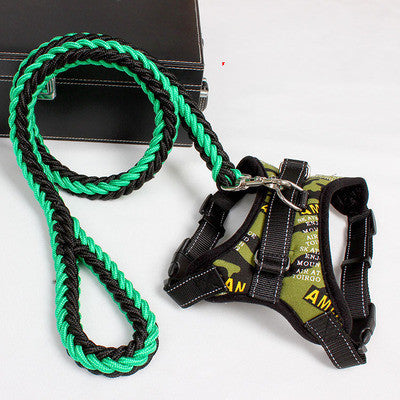New Nylon Medium Large Dog Harness Collar K9 Padded Extra Reflective Collar Puppy Lead Pets Vest Dog Vest Husky Dogs Supply Green