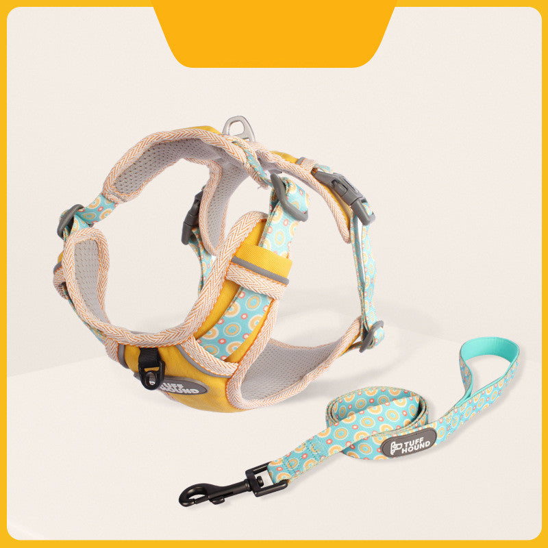 Fashion Minimalist Dog Chest Harness & Leash Set – Nylon | XS–XL | 4 Colors Yellow Strap and Leash