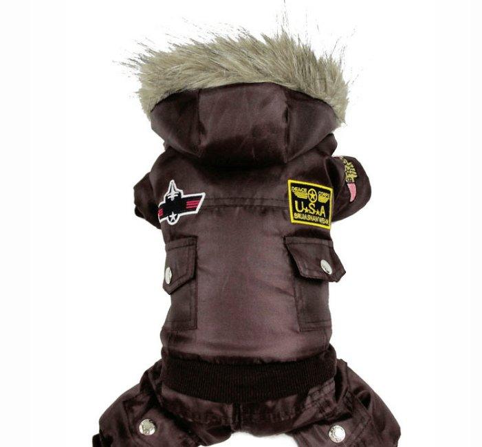 Air Force Inspired Four-Legged Pet Suit - Stylish Autumn And Winter Coats For Dogs Coffee