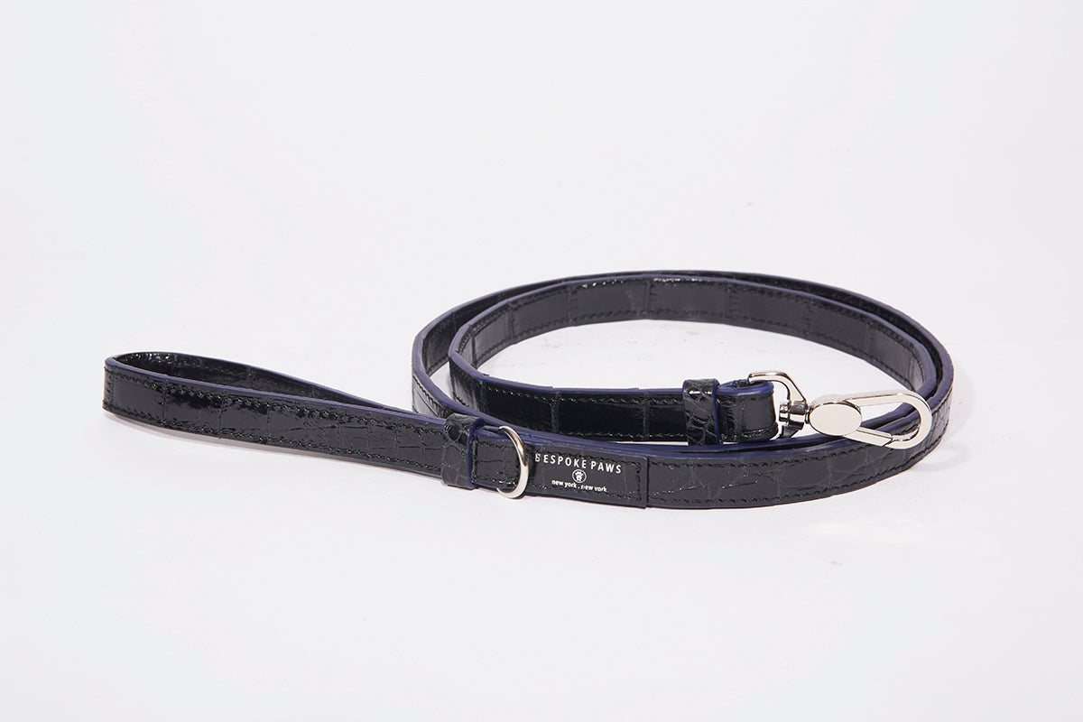 Dog Leash-Small, Alligator Black Patent Alligator