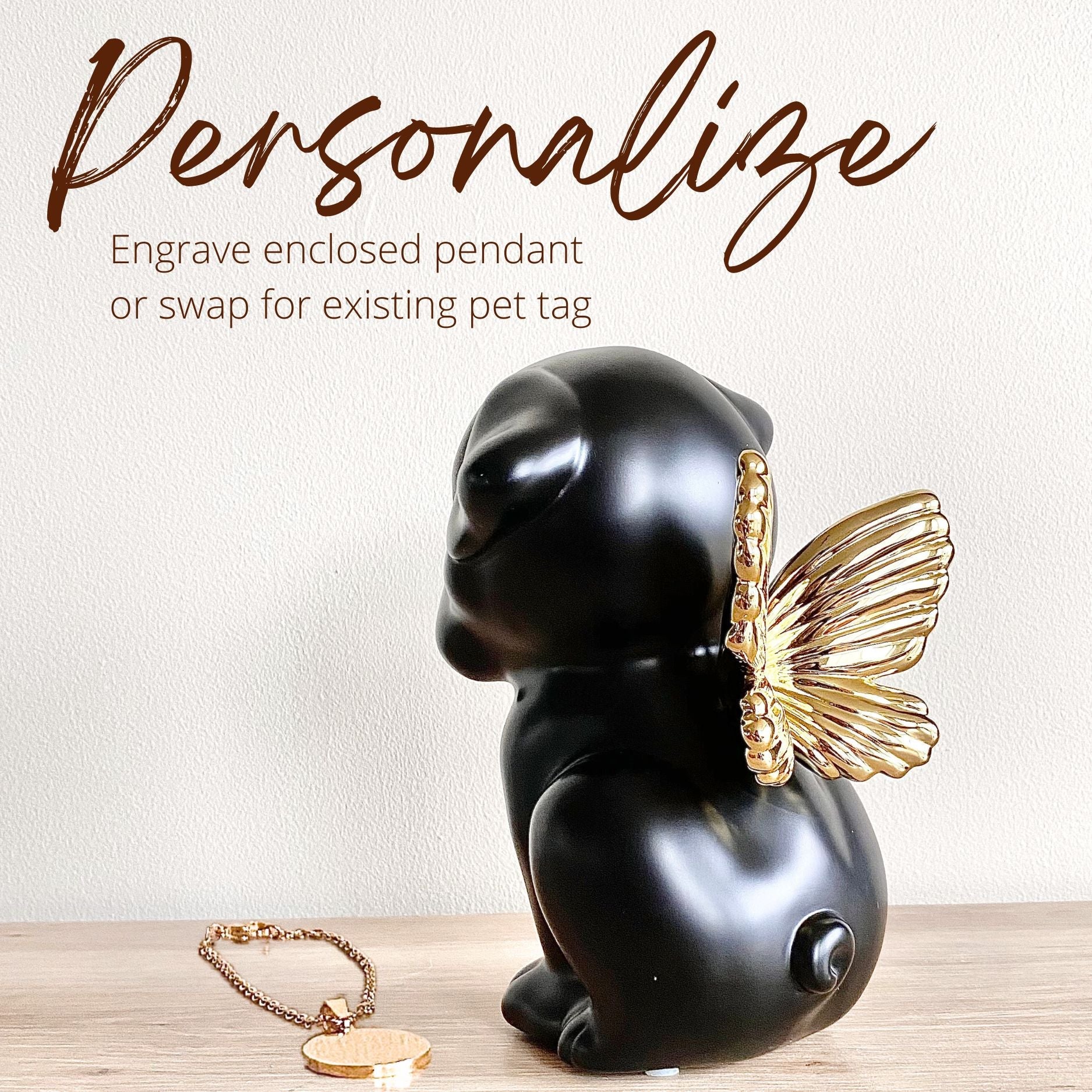 Bully Angel Dog Urn - Onyx with Gold Wings (Great for all bully breeds: Frenchies, Pugs, Boston terriers, Pit bulls, Boxers, and Bulldogs)