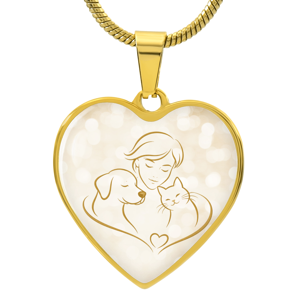 Pet Love Valentine Heart Necklace – Dog, Cat & Human Bond Luxury Necklace (Gold)