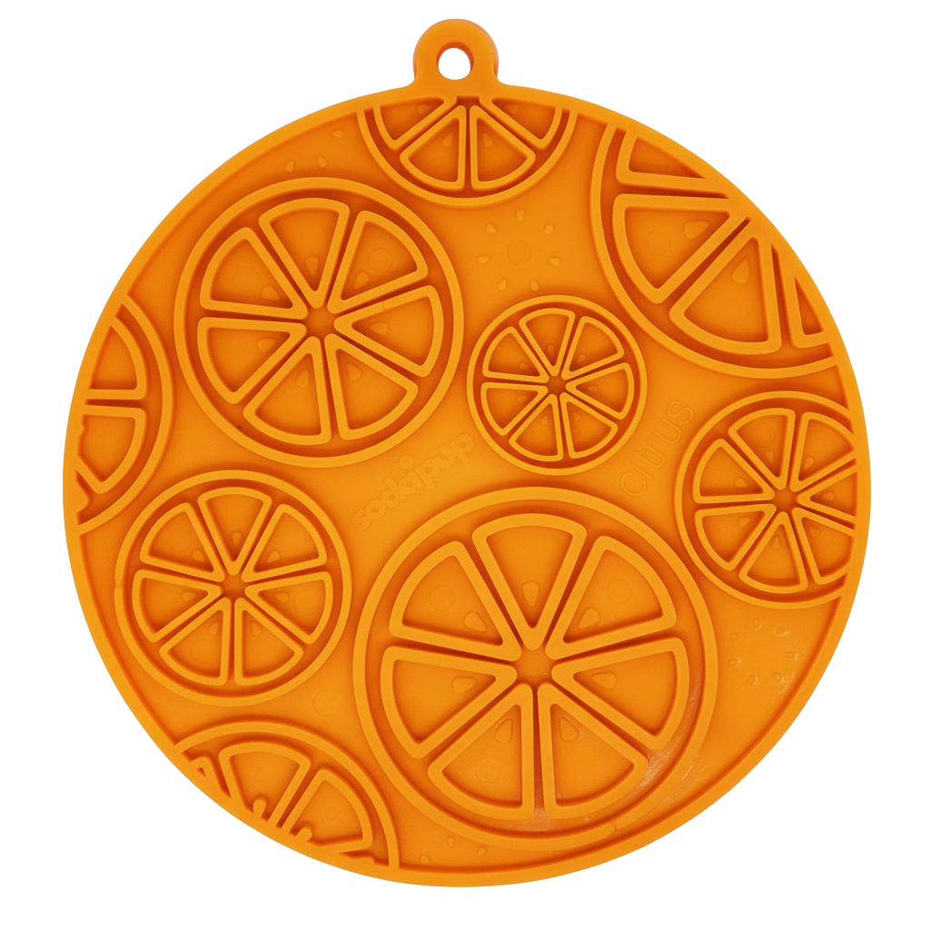 Citrus Design eMat - Enrichment Lick Mat For Dogs and Cats - with Suction Cups | USA Made Orange Citrus Mat