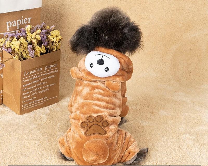 Autumn And Winter Dog Pet Costume Collection: Cozy Coral Fleece Cartoon Style Brown Bear