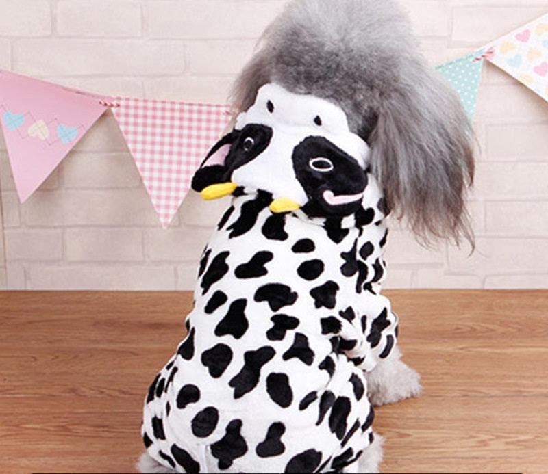 Autumn And Winter Dog Pet Costume Collection: Cozy Coral Fleece Cartoon Style Cows