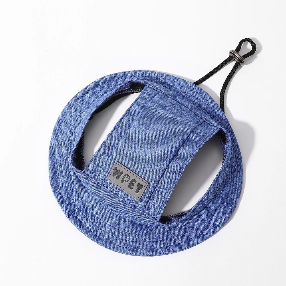 Pet Hat With Ear Holes For Medium Small Dogs Adjustable Summer Pets Dog Outdoor Sun Cap Cat Puppy Denim Color Canvas Visor Caps Light blue