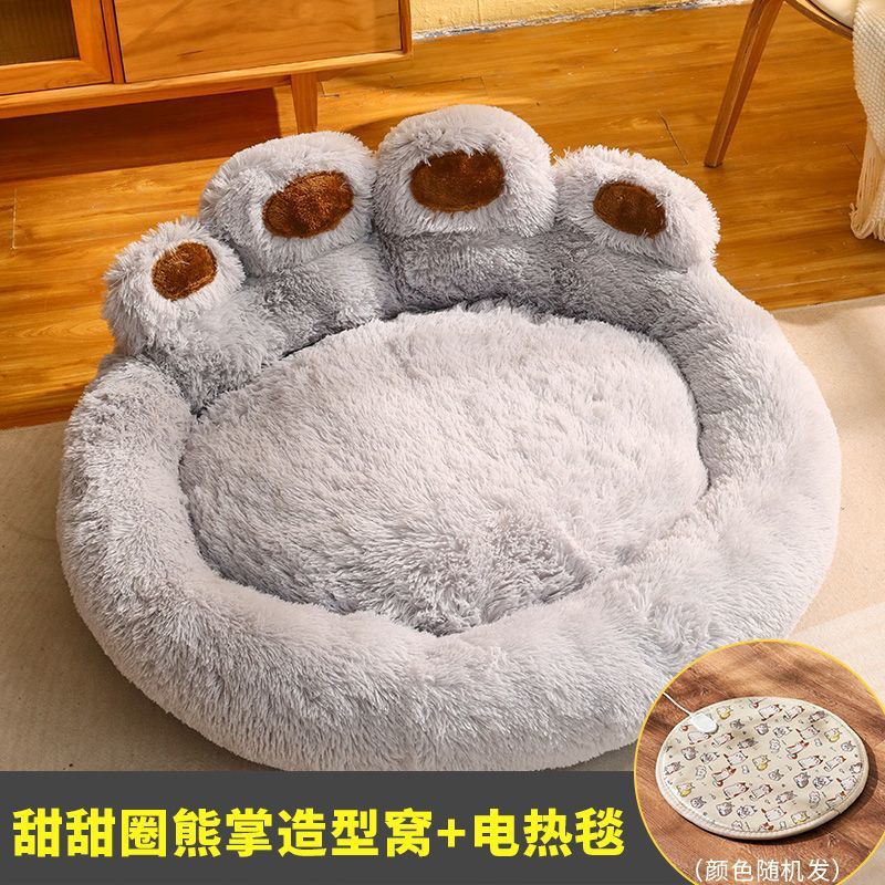 Kennel winter warm large dog Golden retriever bed Four seasons universal deep sleep cat kennel winter pet supplies Light Grey (with Electric Blanket) M-10 Catty Pet Available