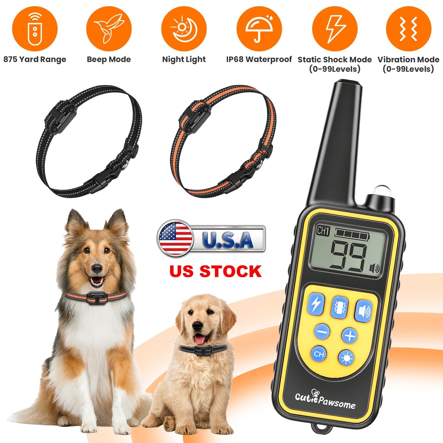 Rechargeable Dog Training Collar with Remote – 875 Yard Range