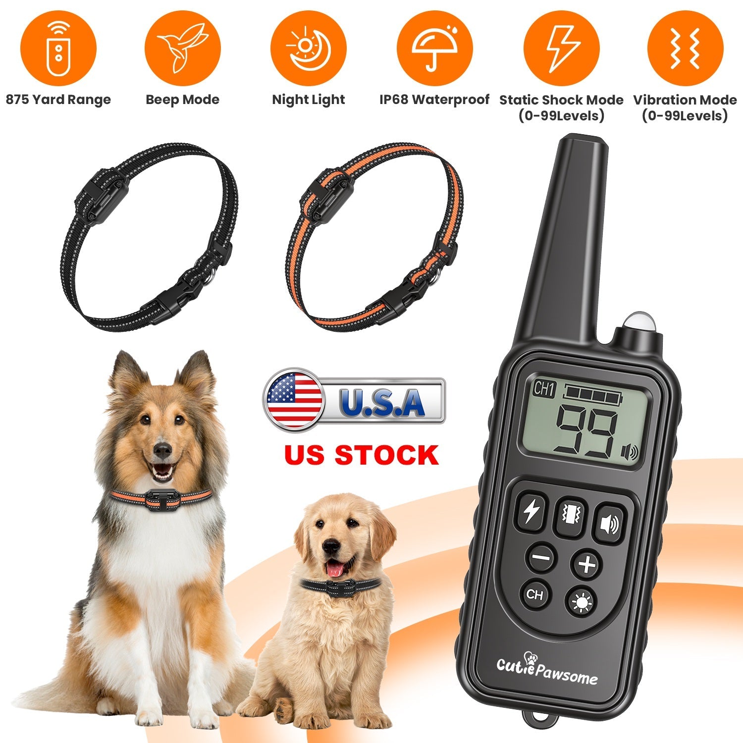 Rechargeable Dog Training Collar with Remote – 875 Yard Range