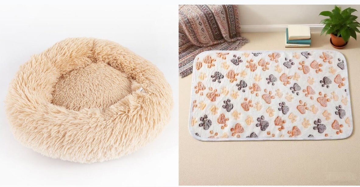 Dog Beds For Small Dogs Round Plush Cat Litter Kennel Pet Nest Mat Puppy Beds Apricot set