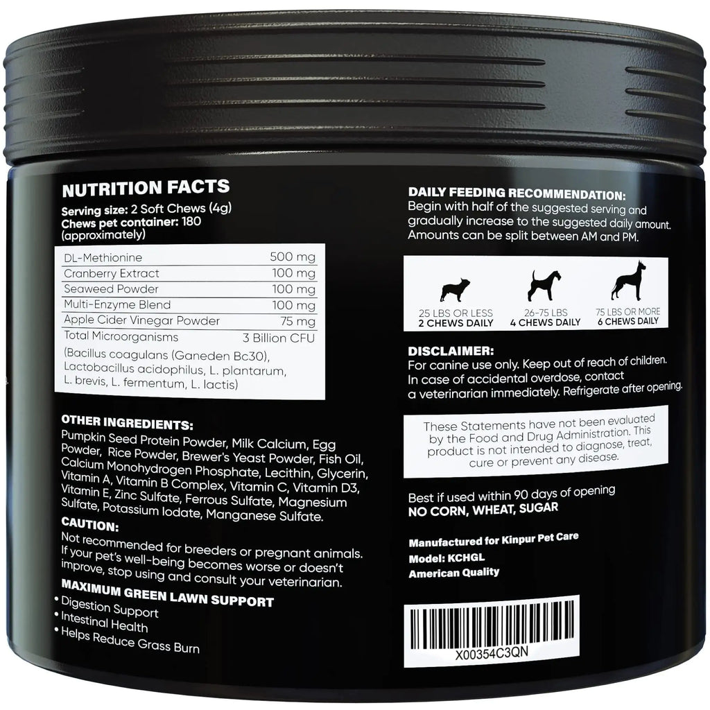 Green Lawn Chews for Dogs Cranberry ACV Digestive Enzymes Natural Dog Urine