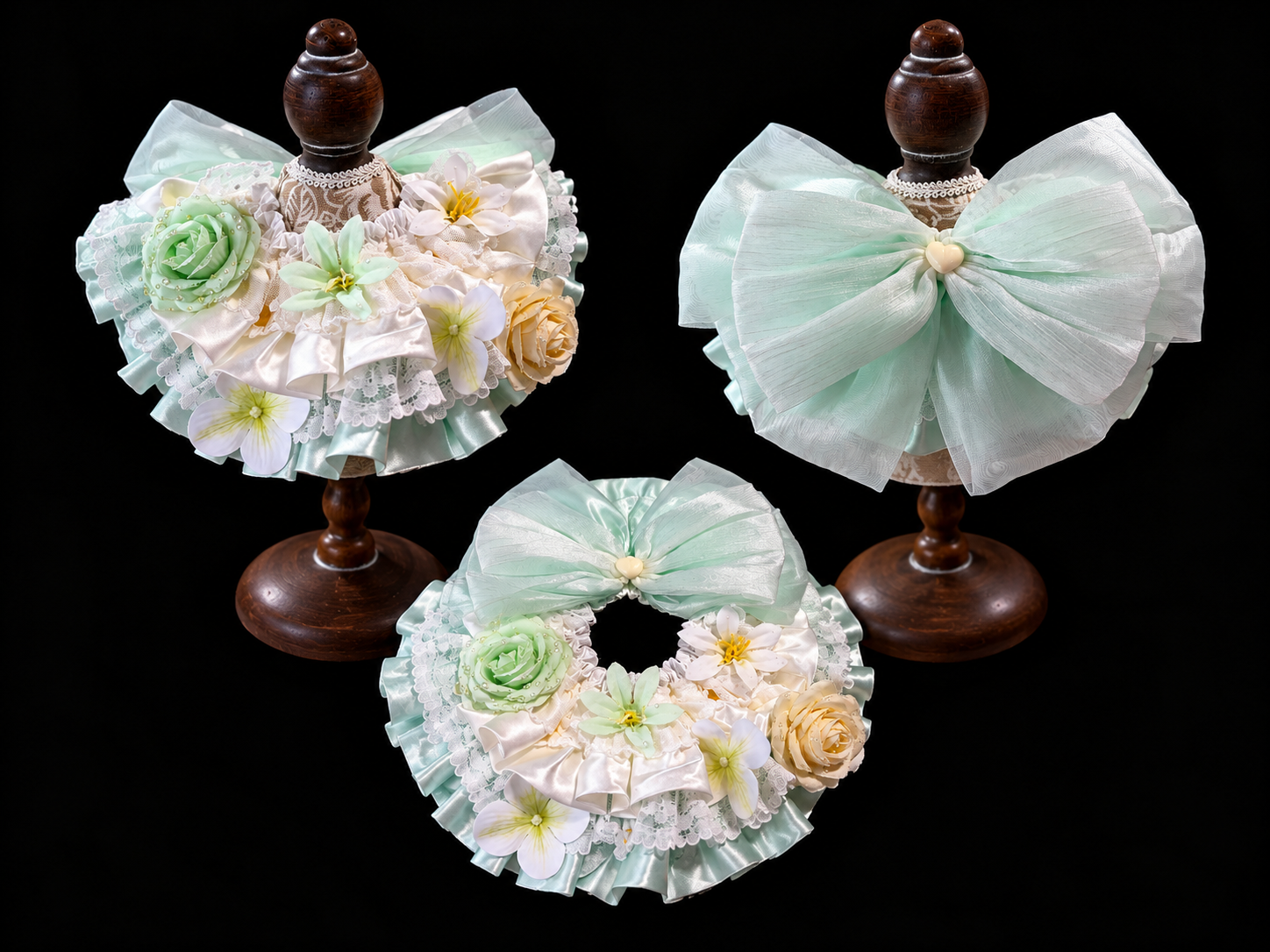 Green Floral Satin Lace Pet Bib Collar