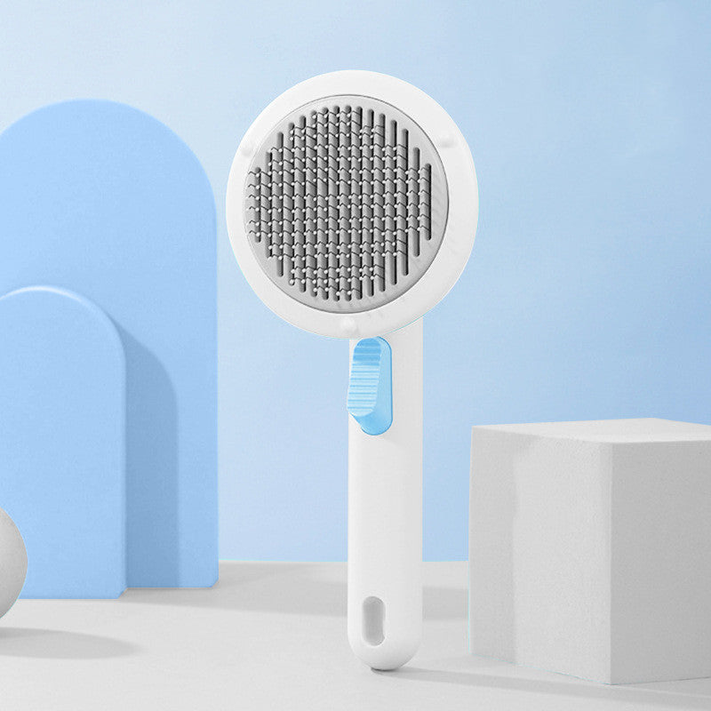 New Pet Cat Brush Hot Selling Hand-held Steel Wire Self-cleaning Comb Looper For Hair Removal UFO white blue