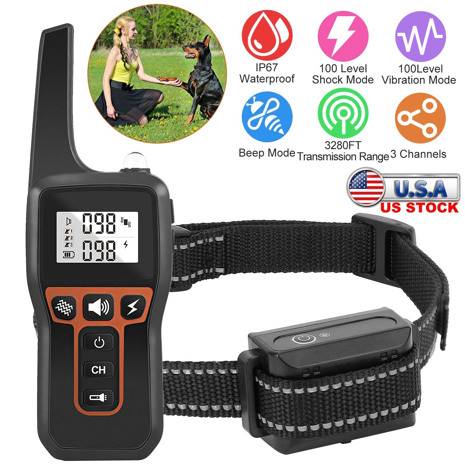 GBruno Dog Training Collar – 3280FT, IP67, 100 Levels | 3 Modes, 3 Dogs | Rechargeable