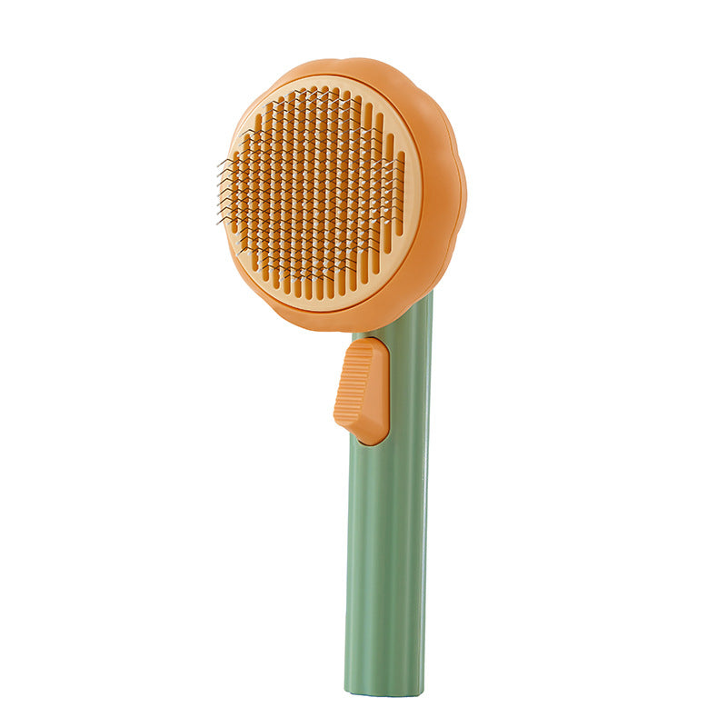 New Pet Cat Brush Hot Selling Hand-held Steel Wire Self-cleaning Comb Looper For Hair Removal Pumpkin color
