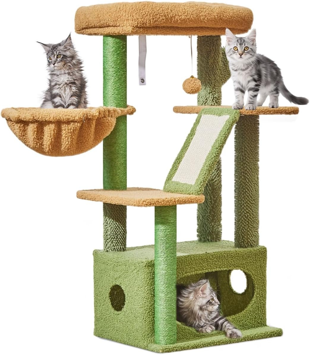 38-Inch Cat Tree for Indoor Cats | Kitten Tower with Condo, Hammock & Perch 38.5 Inches Cactus