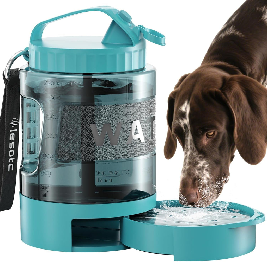 77oz Dog Travel Water Bottle with Bowl Leak Proof Hiking Camping Bottle 77Oz-Light Blue