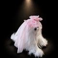 Pink Blue Tulle Bow Pet Veil Hair Clip Pink