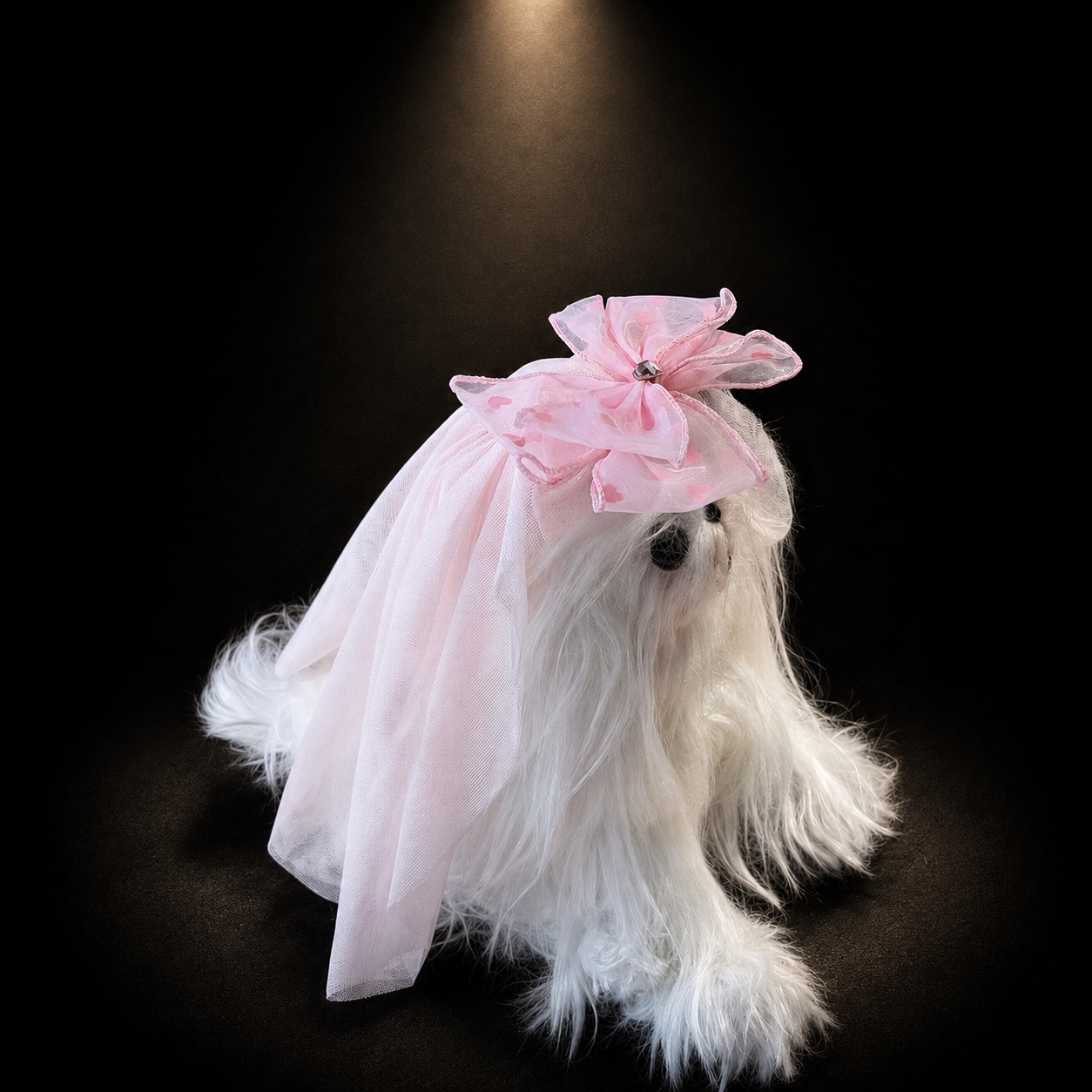 Pink Blue Tulle Bow Pet Veil Hair Clip Pink