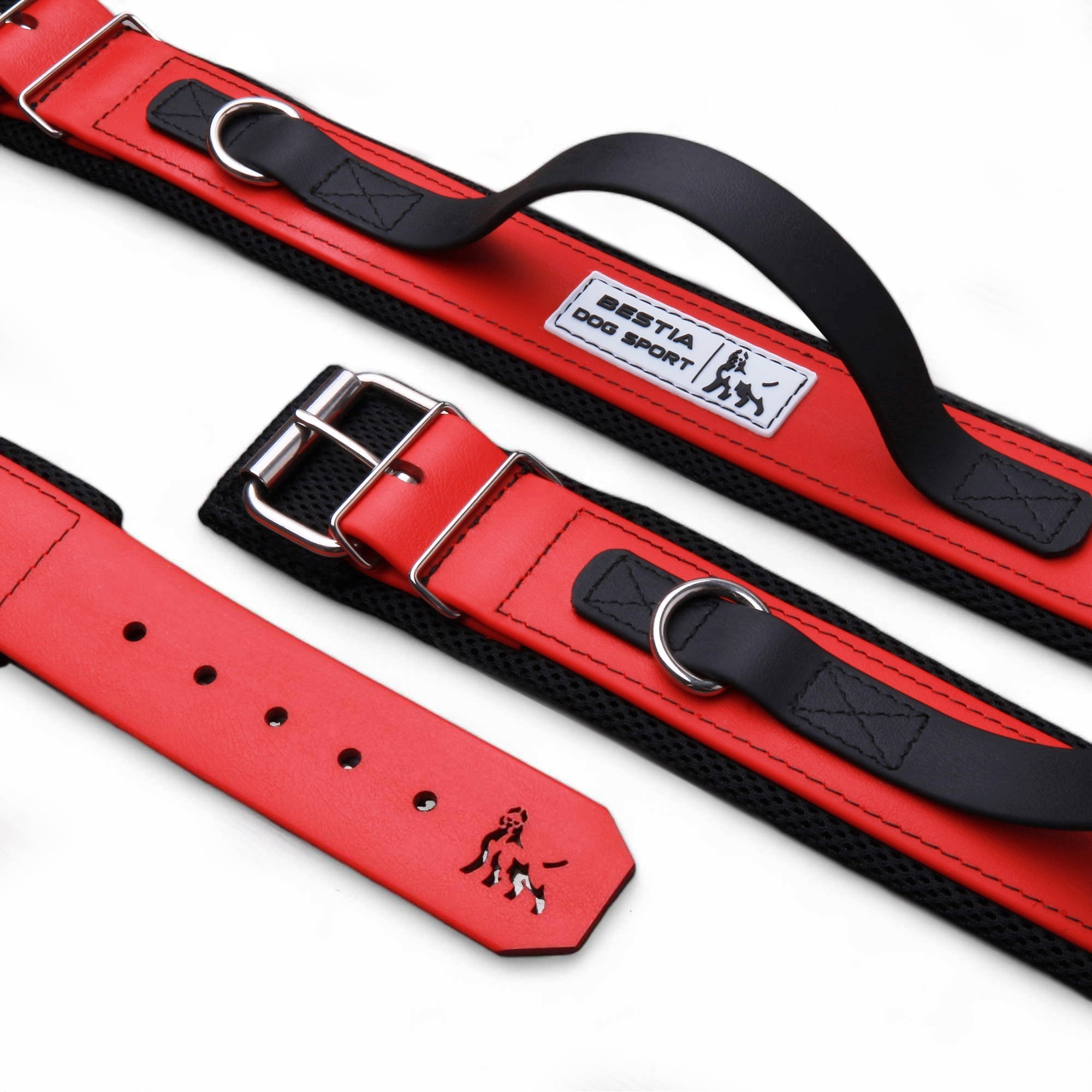 BESTIA DOG SPORT HANDLE COLLAR Red with Black Handle