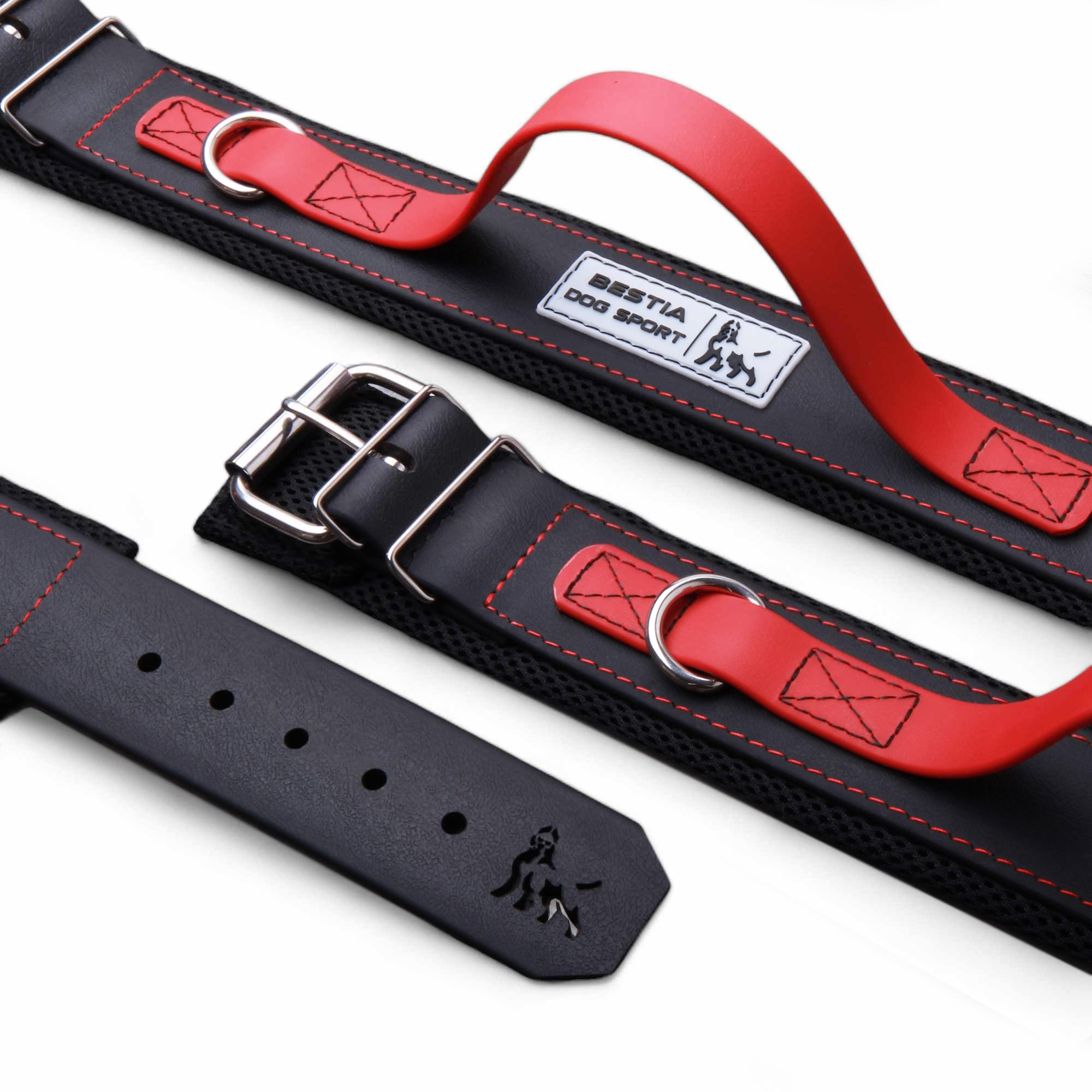 BESTIA DOG SPORT HANDLE COLLAR Black with Red Handle