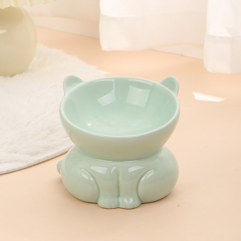 Ceramic Cat Dog Bowl Pet Supplies Drinking Water Goblet Food Basin Mint Green