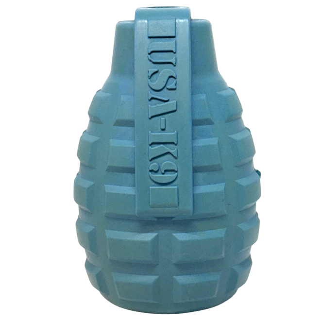 USA-K9 Grenade Rubber Dog Chew Toy | K9 Handler eDispenser Toy | Red & Blue | USA Made LARGE STEEL BLUE GRENADE