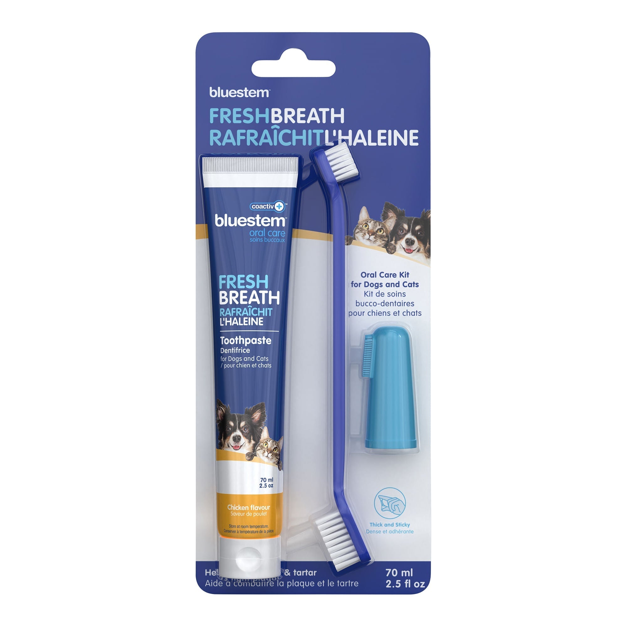 bluestem coactiv+ Oral Dental Kit for Dogs and Cats – Toothpaste, Toothbrush & Finger Brush Chicken
