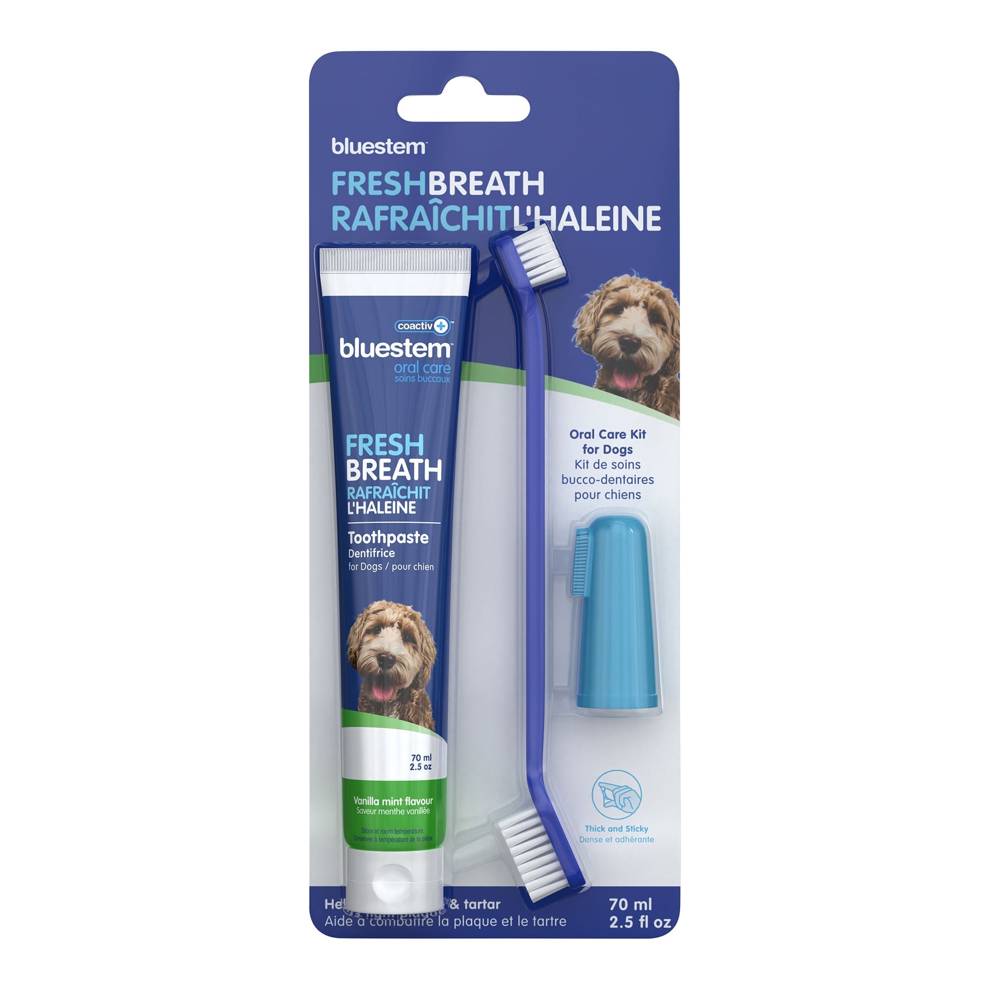 bluestem coactiv+ Oral Dental Kit for Dogs and Cats – Toothpaste, Toothbrush & Finger Brush Vanilla Mint