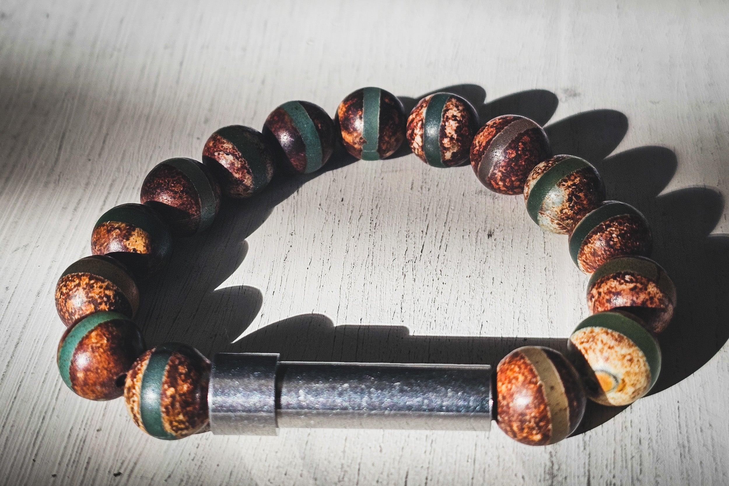 Tibetan Agate Bead Bracelet for Hair Fur or Ash Green Stripe