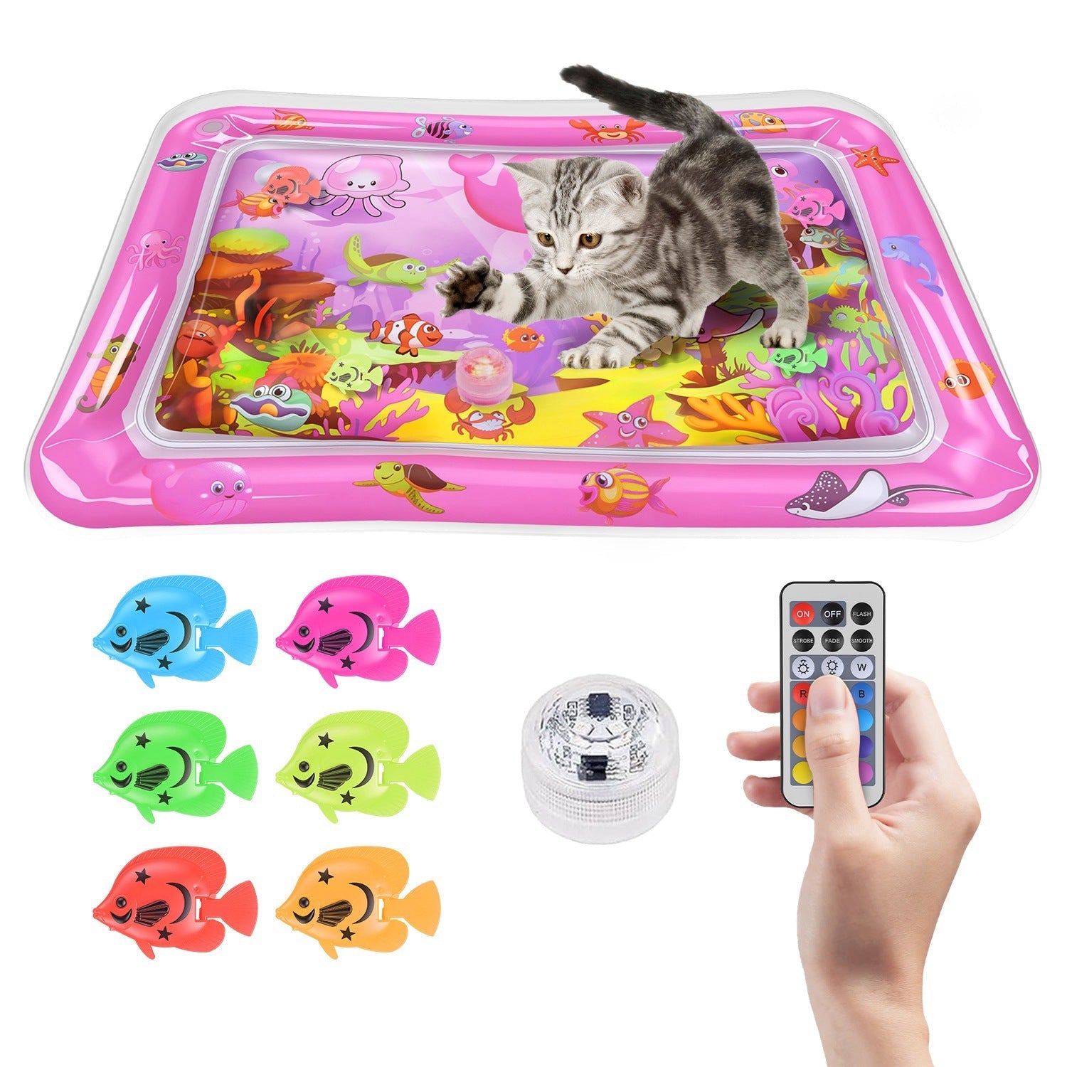 Cat Water Mat with Floating Fish & LED Lights
