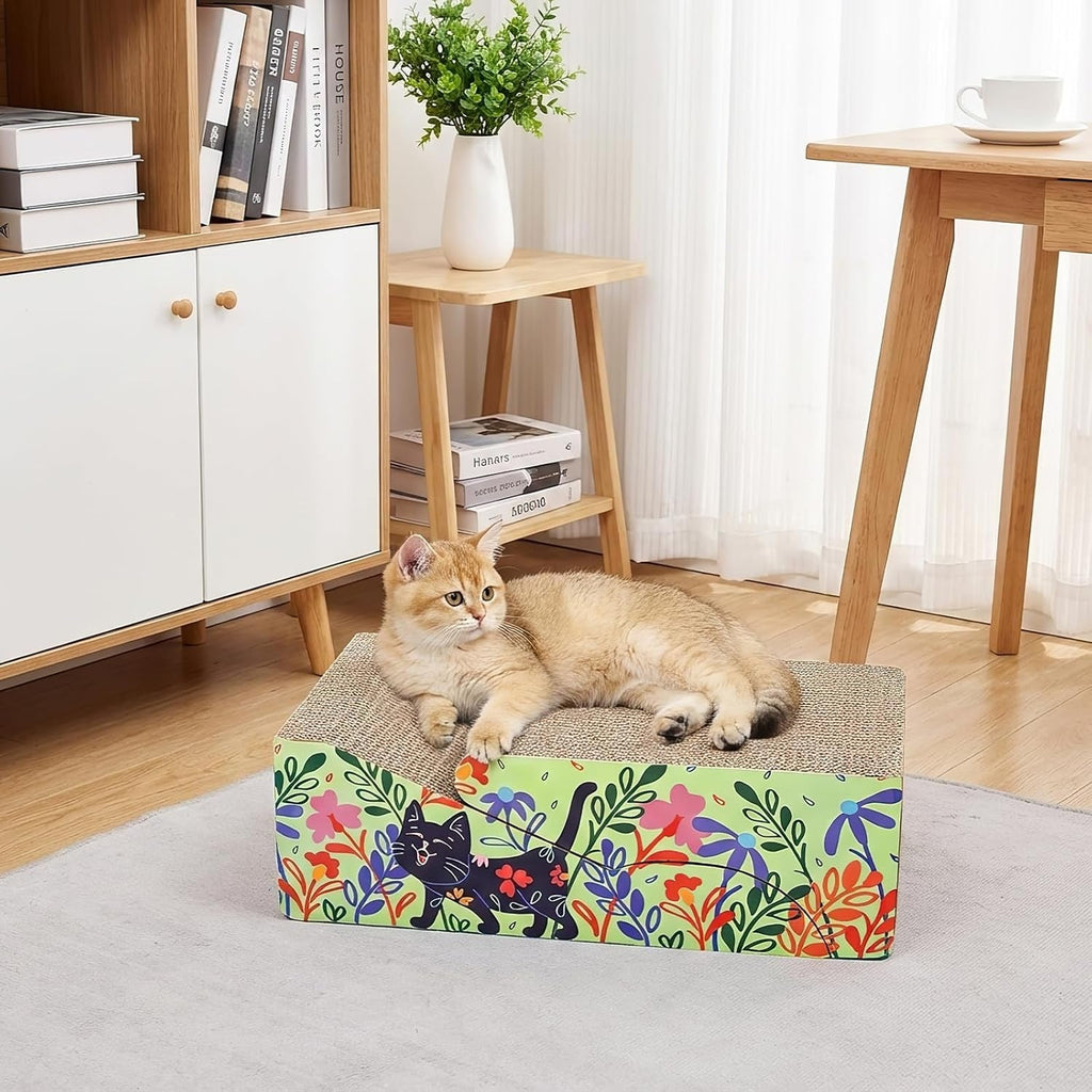 2 in 1 Cat Scratcher Lounge Cardboard Pad with Detachable Toys