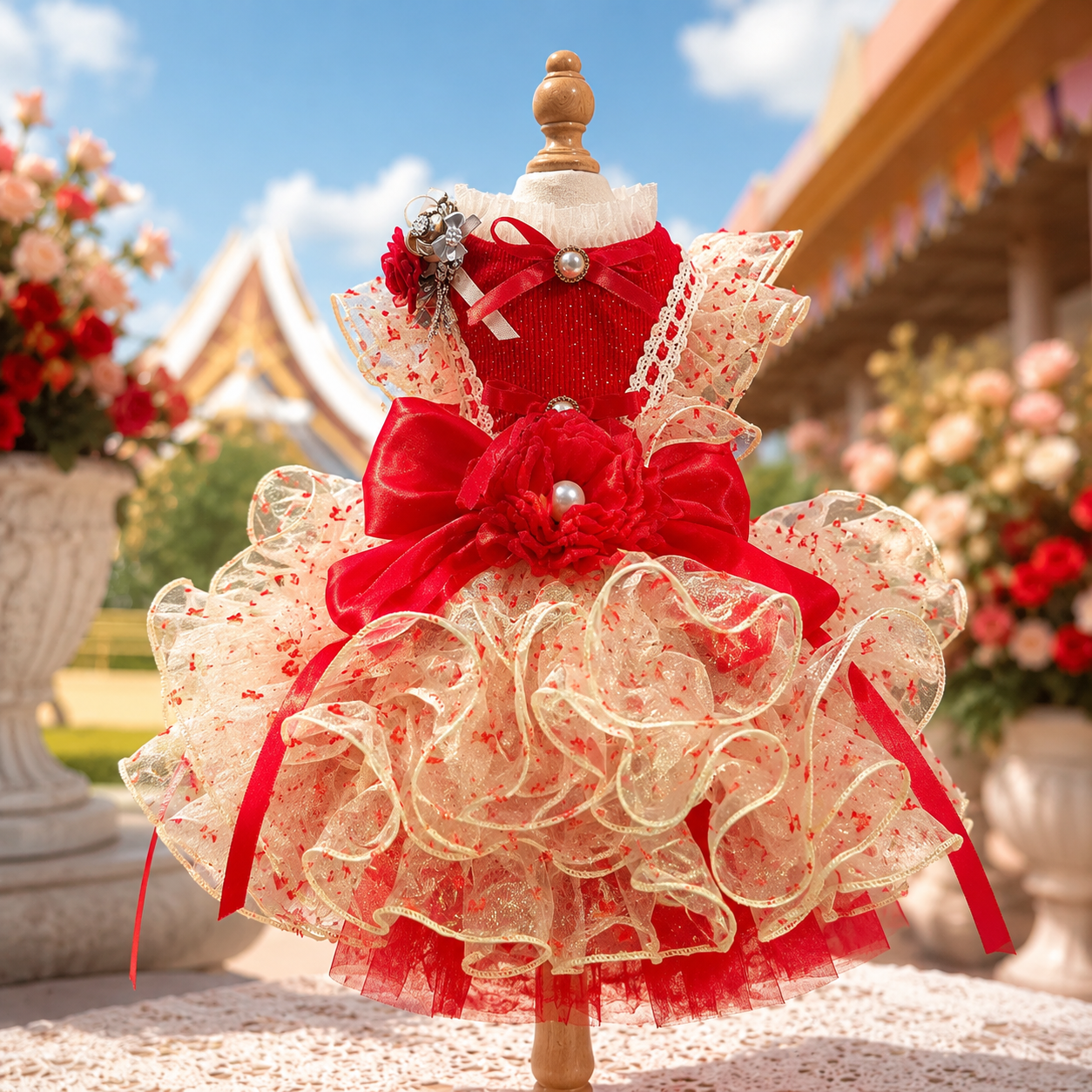 Luxury Red Ivory Pet Wedding Gown with Long Train daily dress