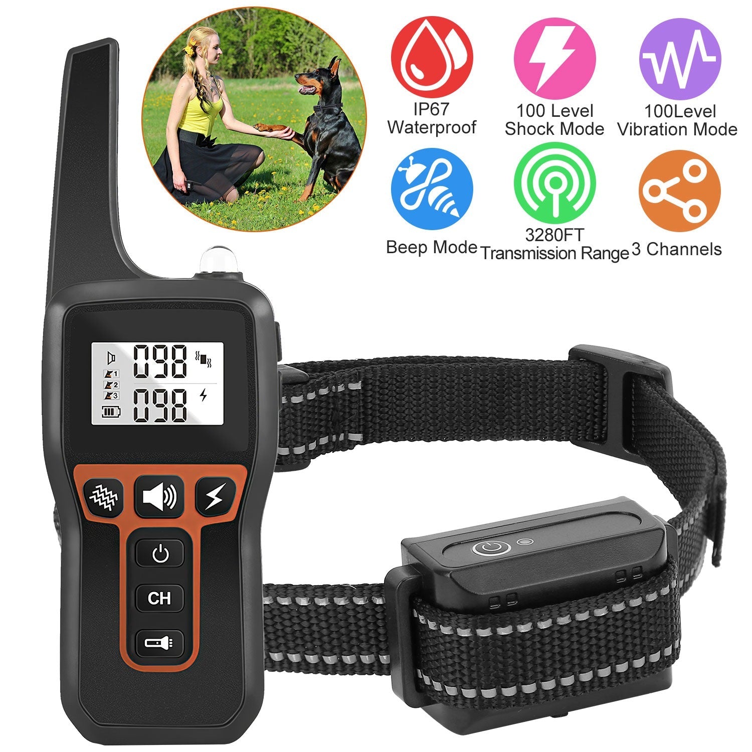 GBruno Dog Training Collar – 3280FT, IP67, 100 Levels | 3 Modes, 3 Dogs | Rechargeable