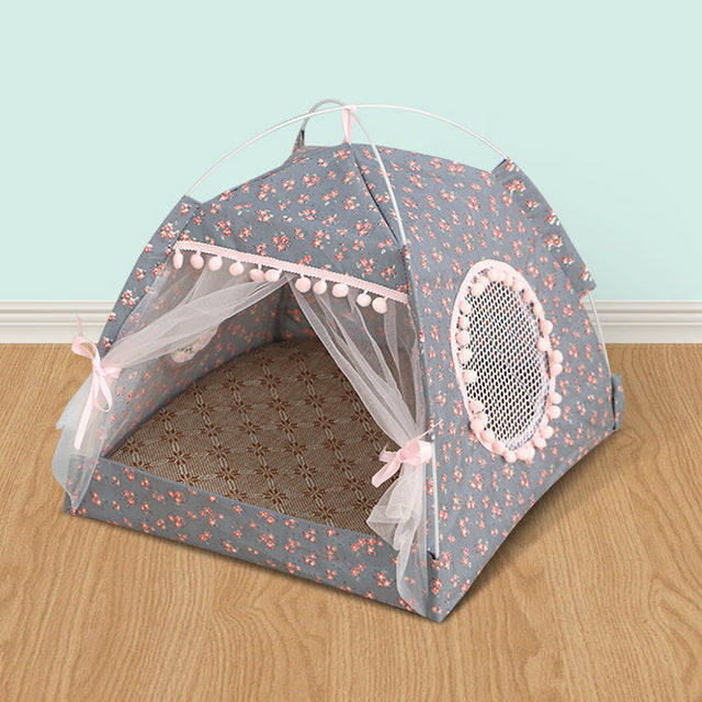 Comfy Calming Pet Tent Bed for Small Dogs and Cats Grey