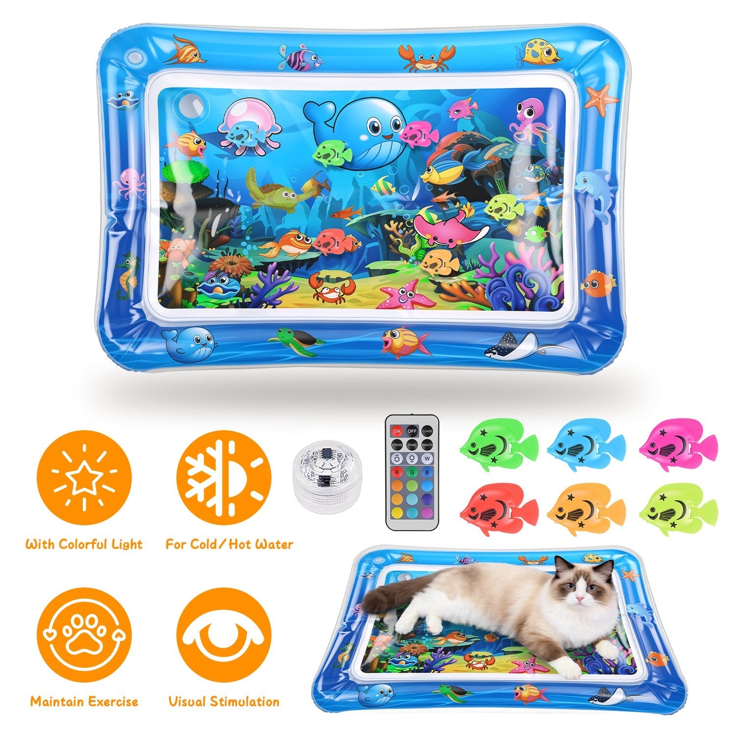 Cat Water Mat with Floating Fish & LED Lights