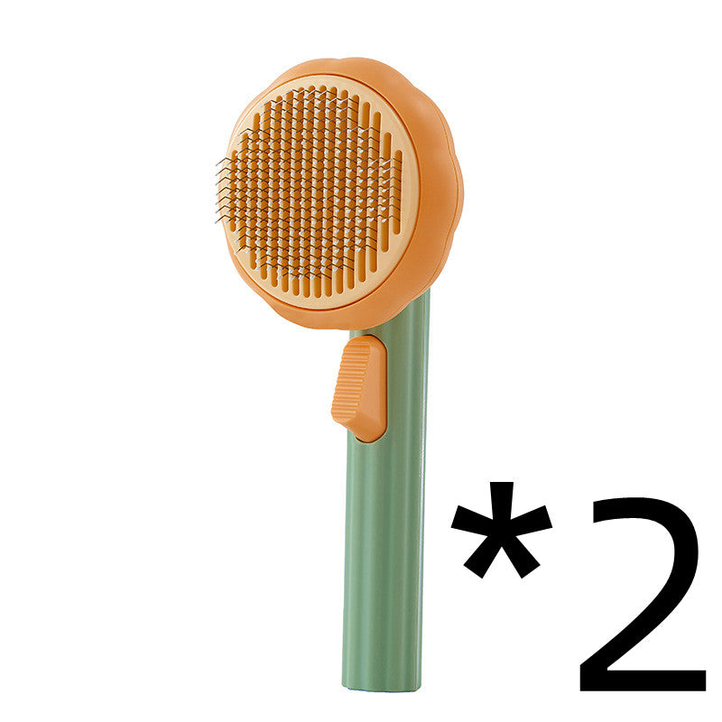 New Pet Cat Brush Hot Selling Hand-held Steel Wire Self-cleaning Comb Looper For Hair Removal 2pcs Pumpkin color