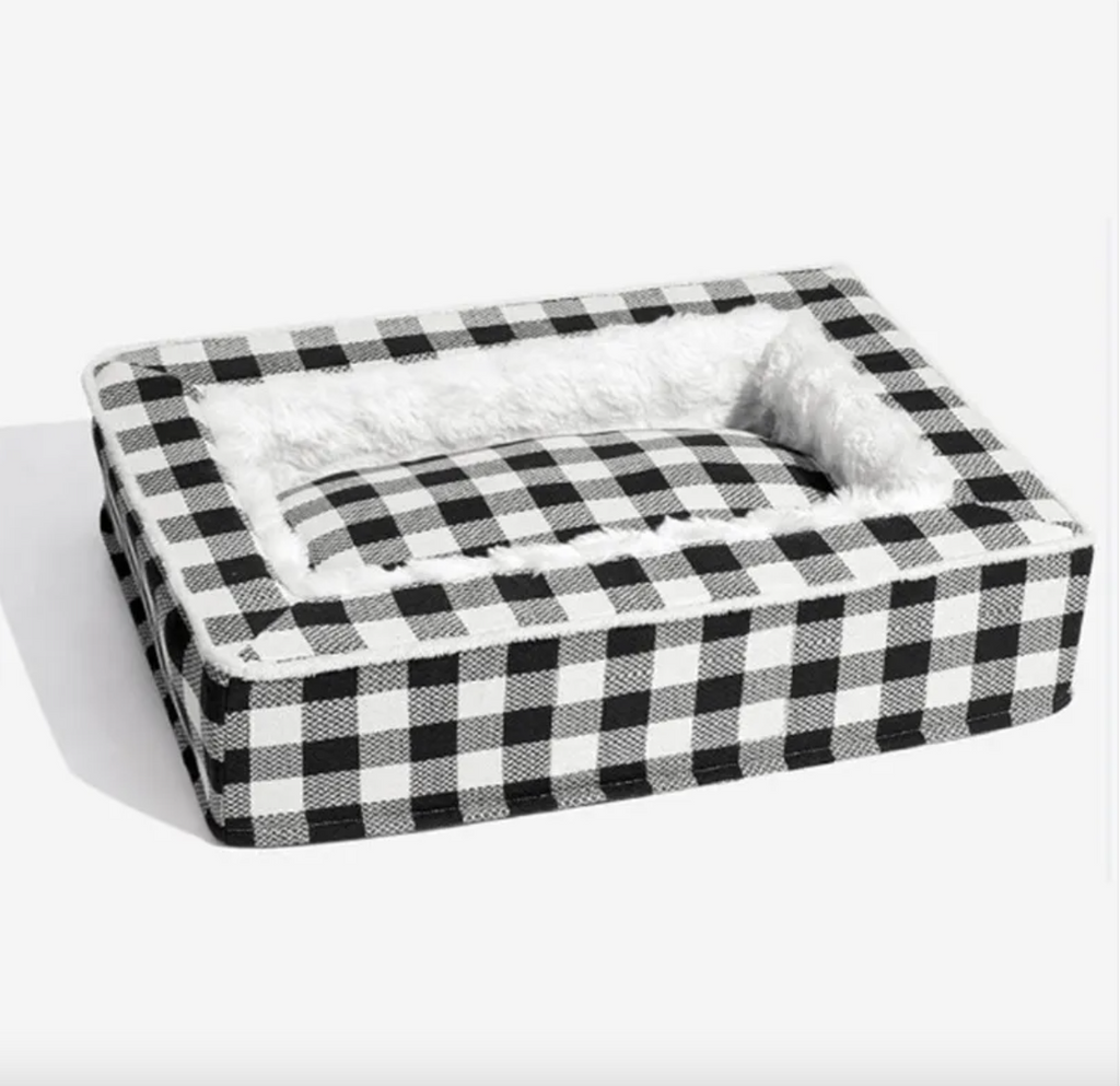Classic Plaid Pet Bed (Removable & Washable) Black L80x60x20 cm