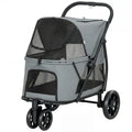 3 Wheel Pet Stroller with Easy One-Click Quick Fold, Mesh Window, Washable Cushion, for Medium Dogs Gray