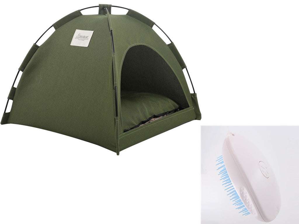 Cat Tent Cooling Mat & Dog Bed – Indoor Pet Sofa with Cushion Military Green set