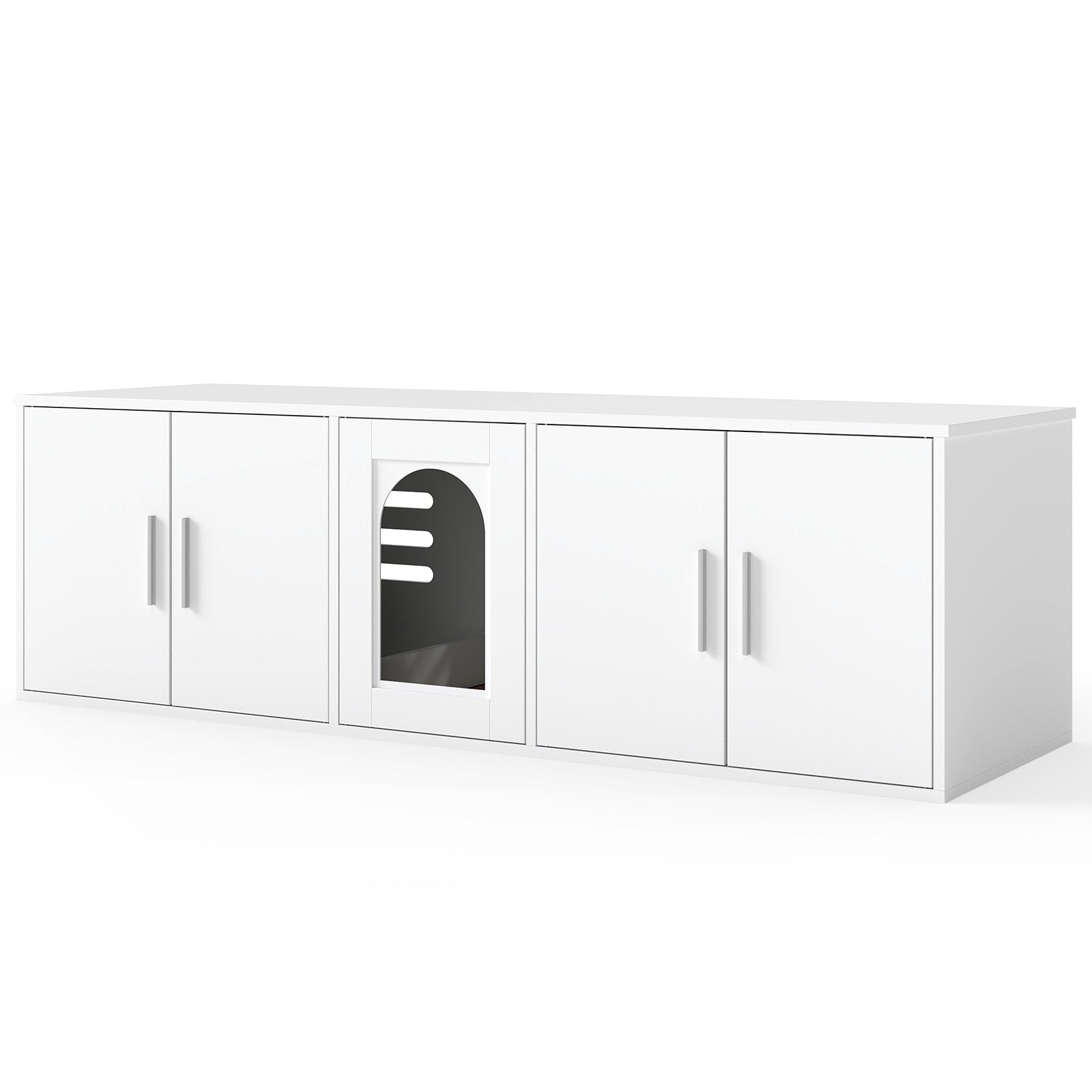Cat Litter Box Enclosure for 2 Cats with Double Rooms and Sisal Scratching Mat-White Default Title