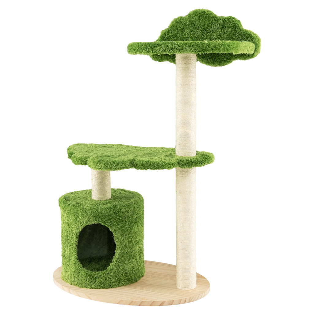 38 Inch Cute Cat Tree for Indoor Cats with Fully Wrapped Sisal Scratching Posts-Green Default Title