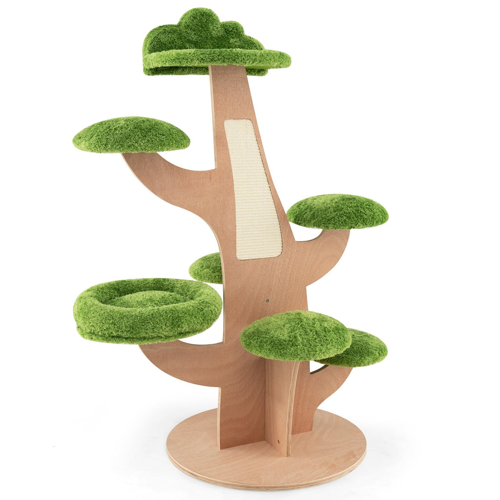 50 Inch Pine Shape Cat Tree for Indoor Cats with Sisal Scratching Board-Green Default Title