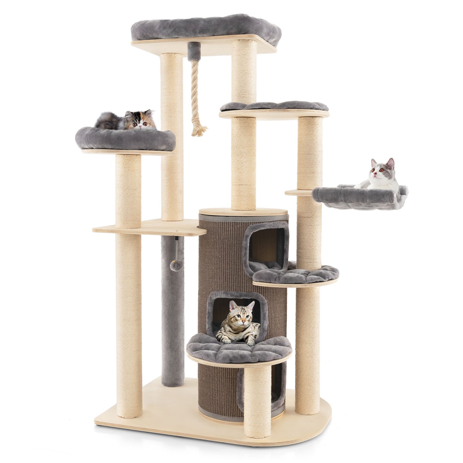 Multi-Level Cat Tree with 3-story Cat Condo Gray