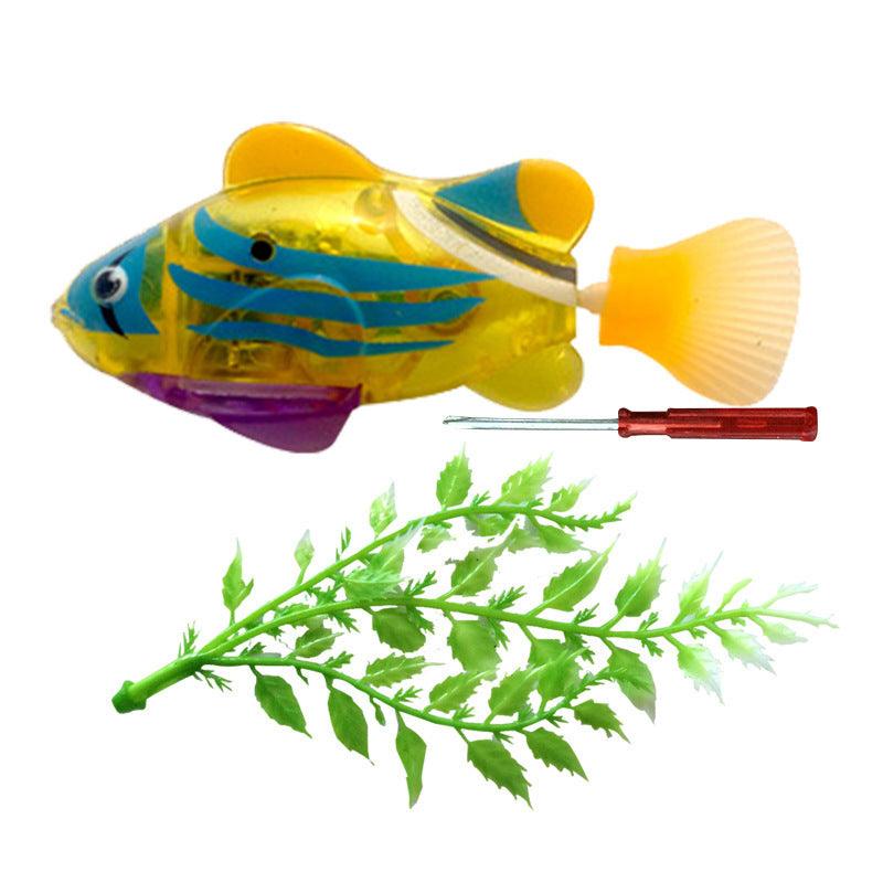Led Light Swimmer: Interactive Pet Fish Electronic Cat Toys With Grass Yellow