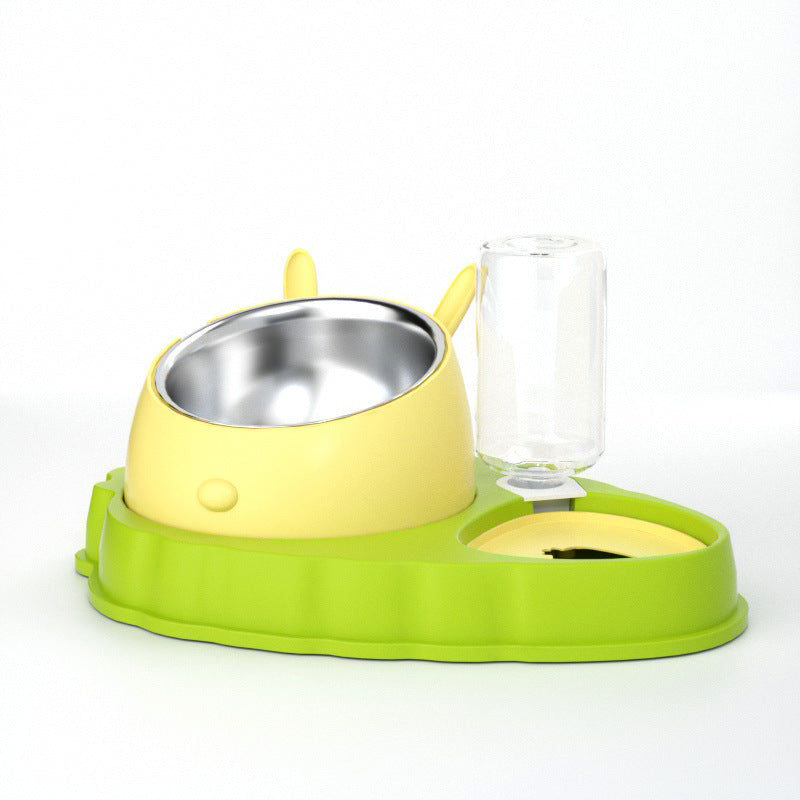 Double Bowl Stainless Steel Carrots Antiskid Pet Feeding Tool Tilt Design Carrot Appearance Dog Bowl For Indoor Pets Products Green Yellow