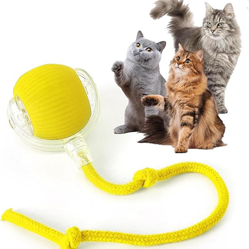 Cat Interactive Ball Toys Automatic Rolling Ball For Kitten Rechargeable Smart Pet Electric Toys With Teaser Sensor Cat Ball Toy Yellow