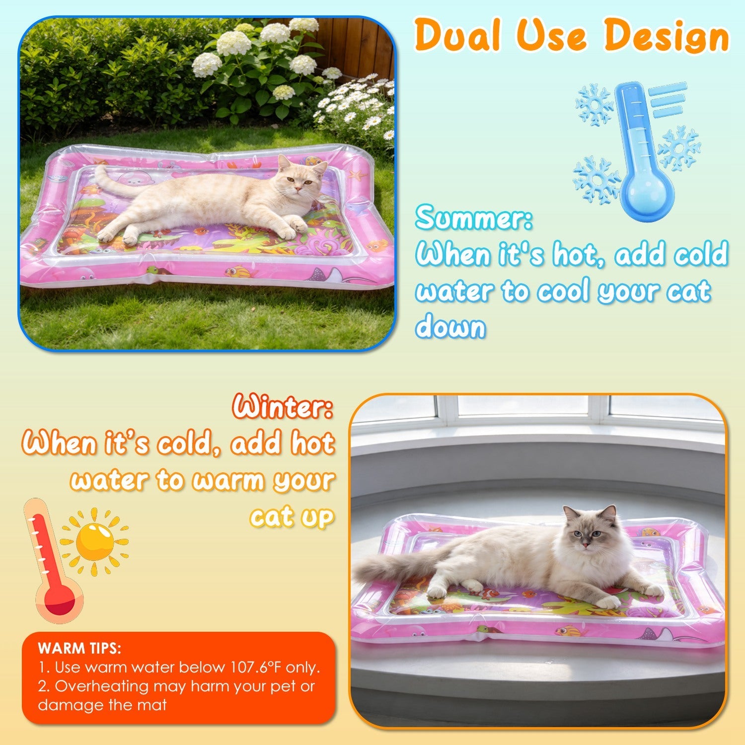 Cat Water Mat with Floating Fish & LED Lights
