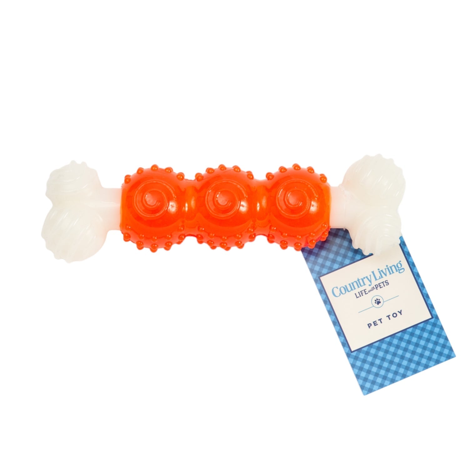 Country Living Bone-a-Treat Dog Chew Toy – Orange Bulged Balls & Green Spiral Ring Orange