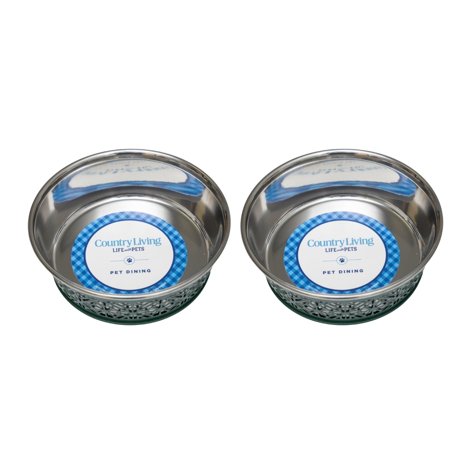 Country Living Set of 2 Stainless Steel Dog Bowls – Farmhouse Style, Ideal for Small to Medium Dogs